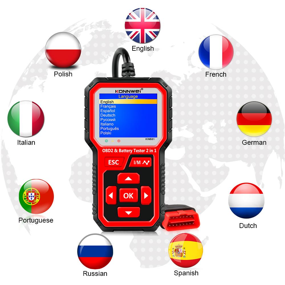 2025 KONNWEI KW681 Профессиональный автомобильный OBD2 сканер Автомобильные диагностические инструменты 6В12В 2 в 1 Автомобильный Мотоциклетный OBD2 Тестер аккумулятора Инструменты