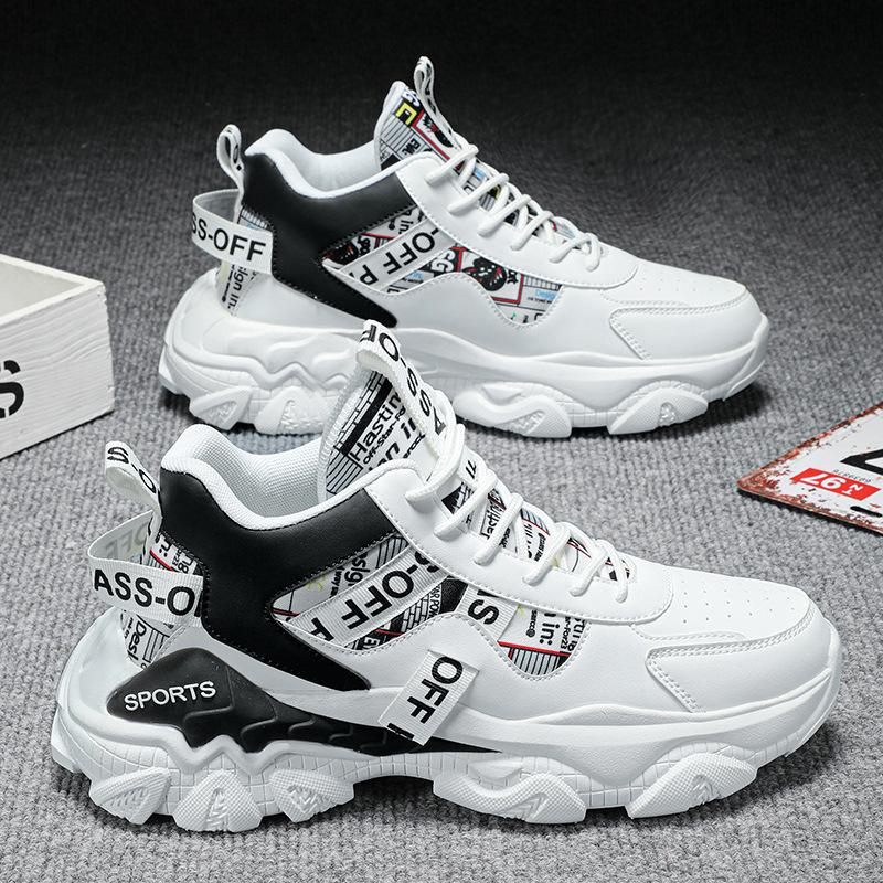 Высокие мужские туфли модный бренд осень молодежный спорт бег повседневный кожа поверхность водонепроницаемый студент интернет знаменитость платформа папы обувь