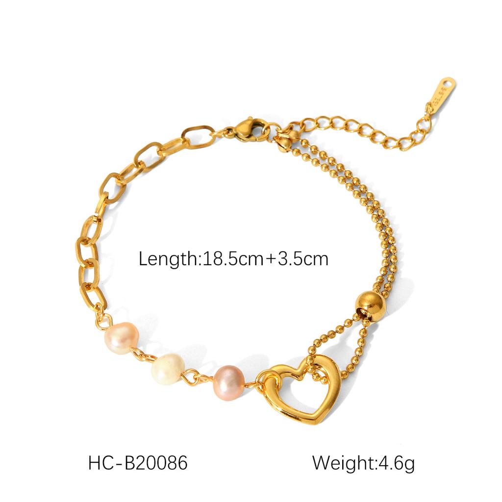 Hot-selling Heart Pendant Stainless Steel Bracelet for Women, Vintage Elegant Pearl Jewelry, Titanium Steel Accessories