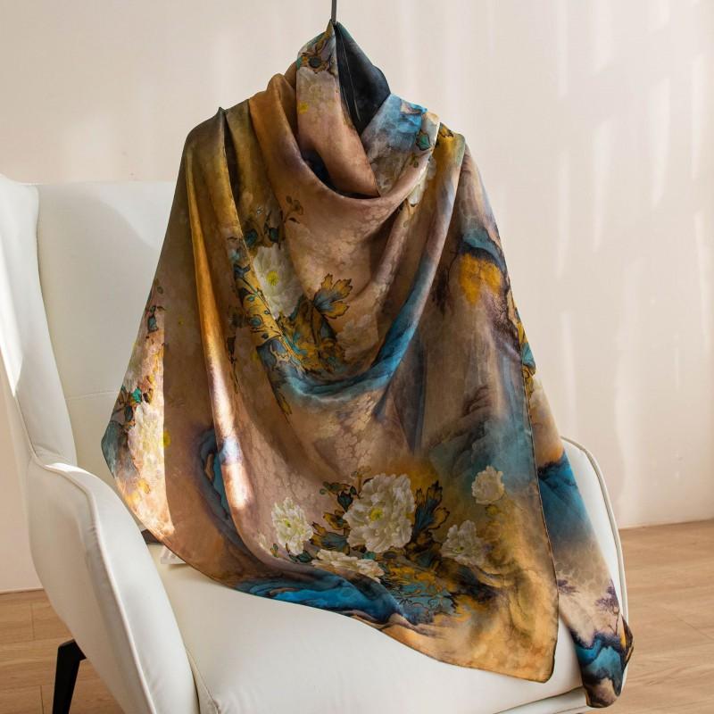 Silk Scarf Women Lightweight Printed Shawl Gift Mom 110x190cm