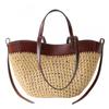 Large Woven Straw Crossbody Bag With Leather Trim Open Top Beach Tote Vacation Lightweight Casual Handbag