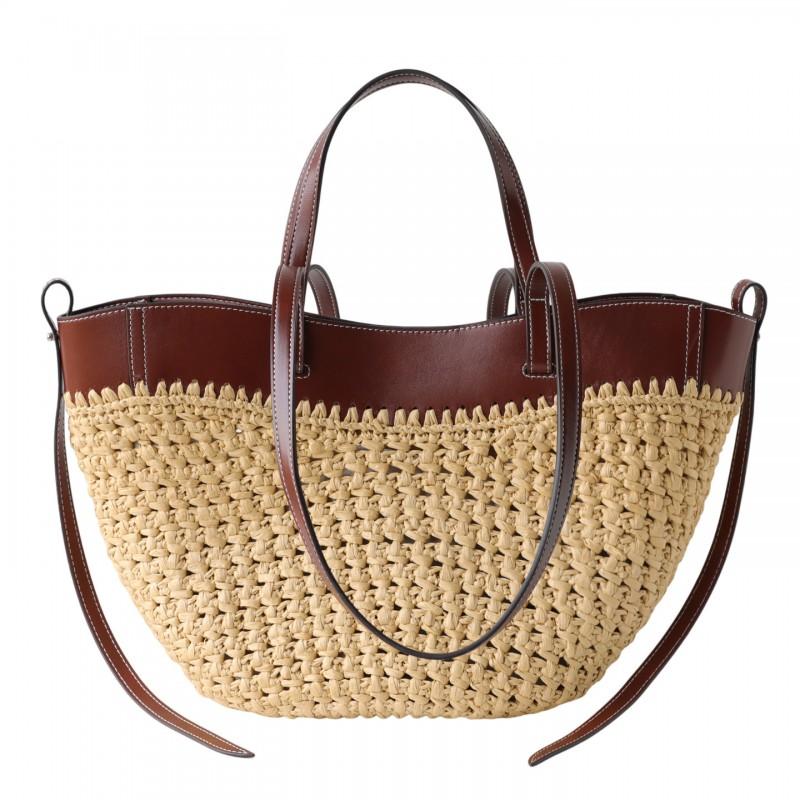 Large Woven Straw Crossbody Bag With Leather Trim Open Top Beach Tote Vacation Lightweight Casual Handbag