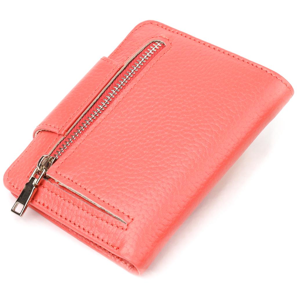 Стильный компактный Женский кошелек из натуральной кожи CANPELLINI Wallet 21669 Коралловый