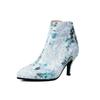 Лаконичные женские ботильоны с цветочным принтом, на каблуке, обувь из ПУ, с острым носком, обувь 2024 осень-зима, новинка