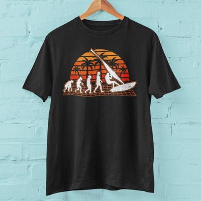 Evolution of Wind Surfing T Shirt From Ape Through Prehistoric Man To Wind Surfer Surfing Cotton Men Women Tees Tops Clothing