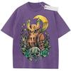 Unisex Washed Beige Vintage T  Shirt Original Owl Skull Moon High  Quality Fabric for Home Leisure Travel Shopping