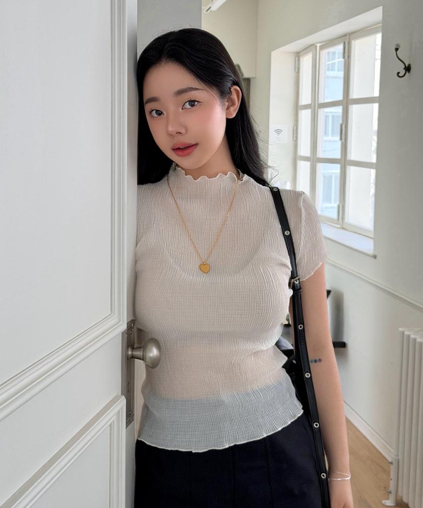 JUCYJUDY Mock Neck Sheer Blouse J1Bl321D