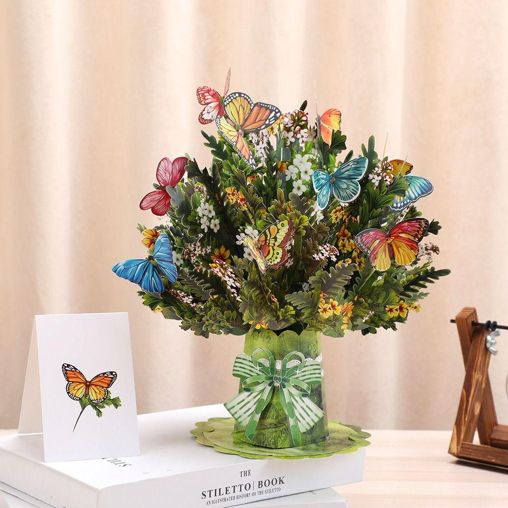 Вырезанный цветок 3D всплывающая поздравительная открытка с пожеланиями и благодарностью на день рождения