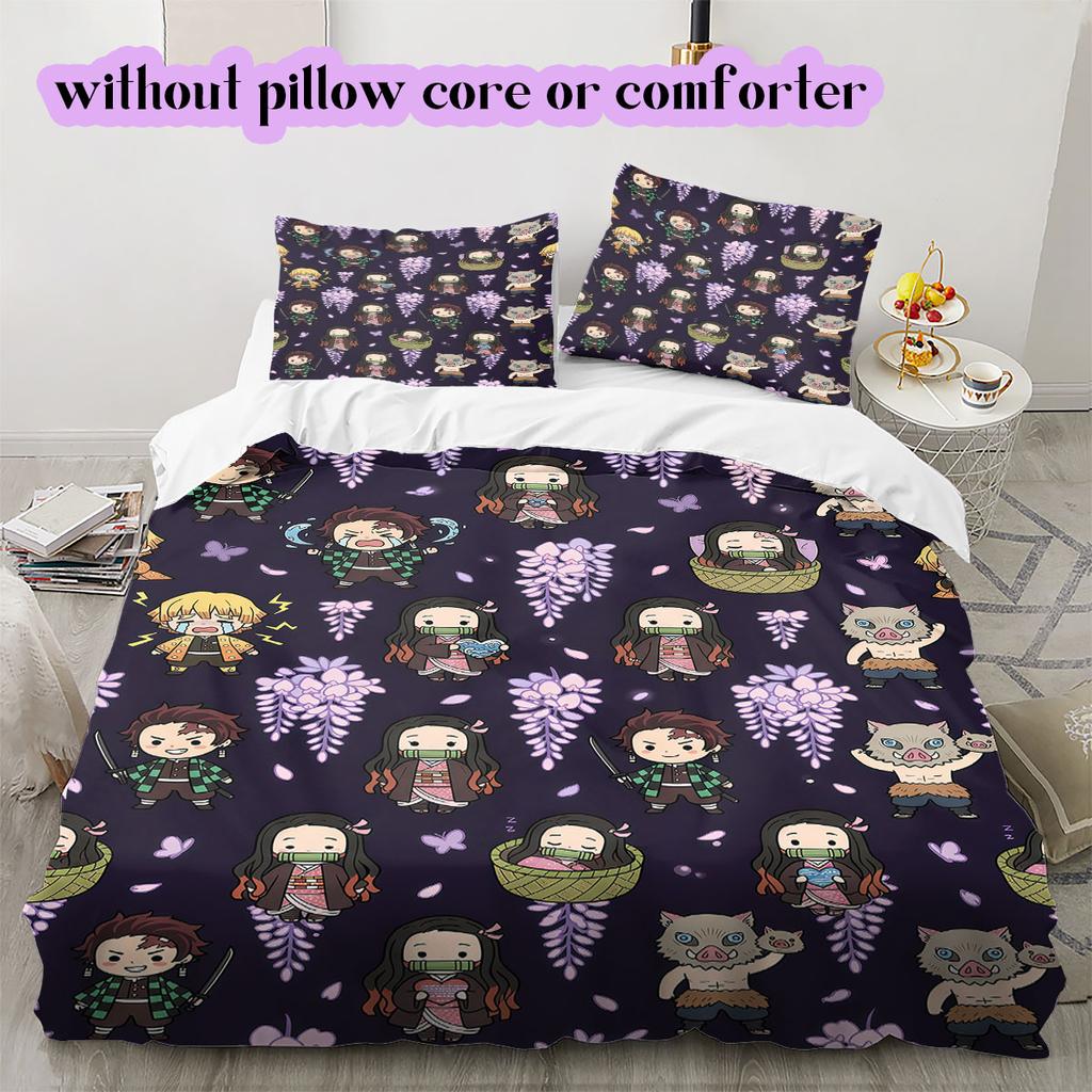 Demon Slayer Modern 3 Piece Anime Duvet Cover,Cartoon Printed Bedding Set,Cool Bedroom Decoration Comforter Cover for Kids_LIAN