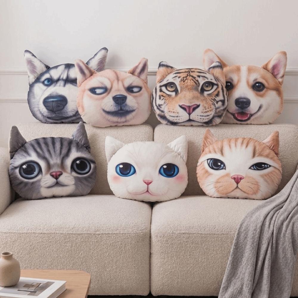 Realistic Cat Dog Head Pillow Cushion 3D 40CM Car Seat Cushion Multipurpose