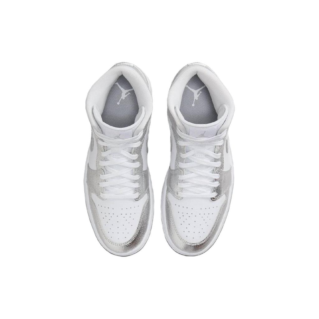 Air Jordan 1 Mid SE металлические серебристые женские кроссовки White Wolf-Grey FN5031-100