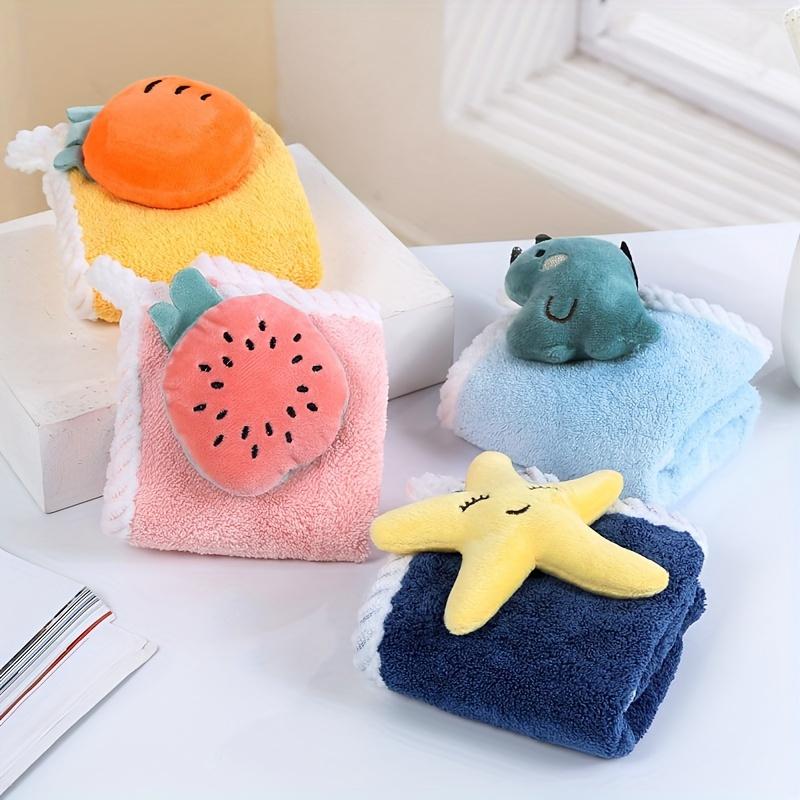 Hand Towel 4pcs Hanging Towel Cartoon Pure Coral Fleece Cloth Double-Sided Water Absorption Hanging Kitchen Towel