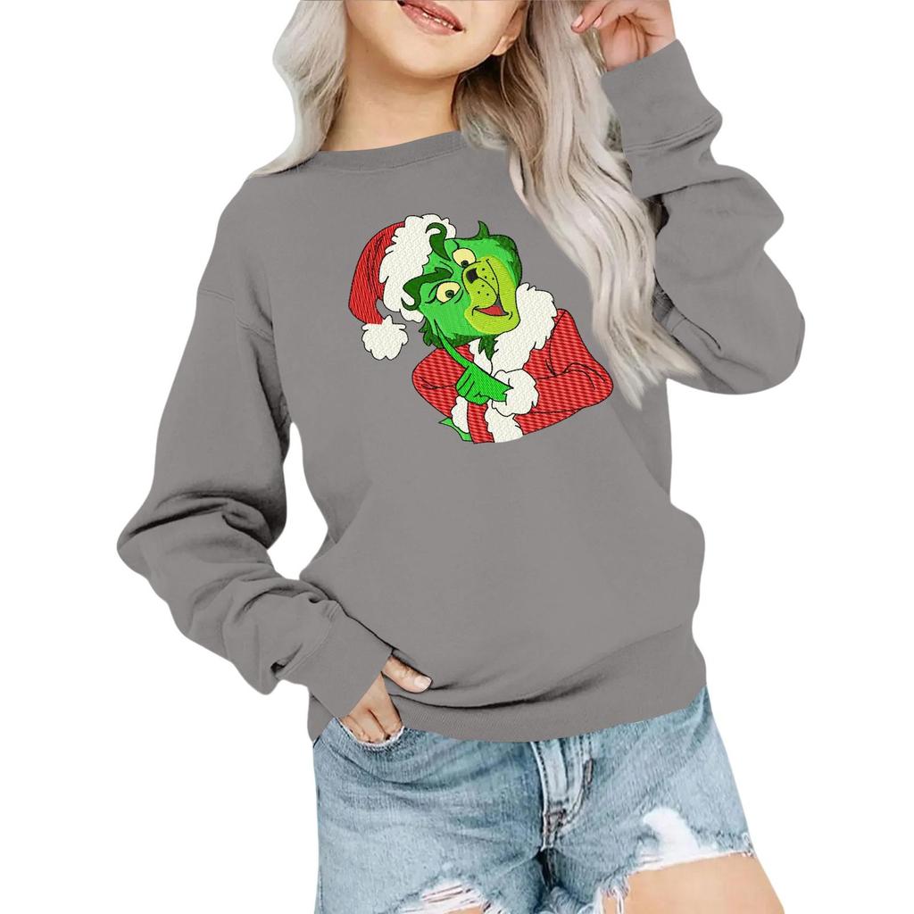 Kids' Fashion Loose-Fit Casual Long-Sleeve Christmas Print Oversized Crewneck Sweatshirt