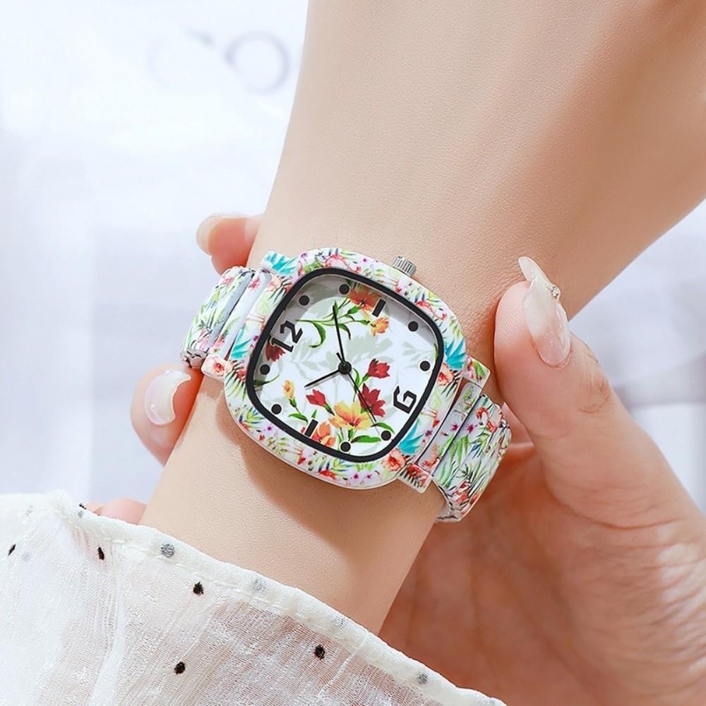 Elastic Quartz Bracelet Watch Stainless Steel Stretch Strap Watch Square Wristwatch Women