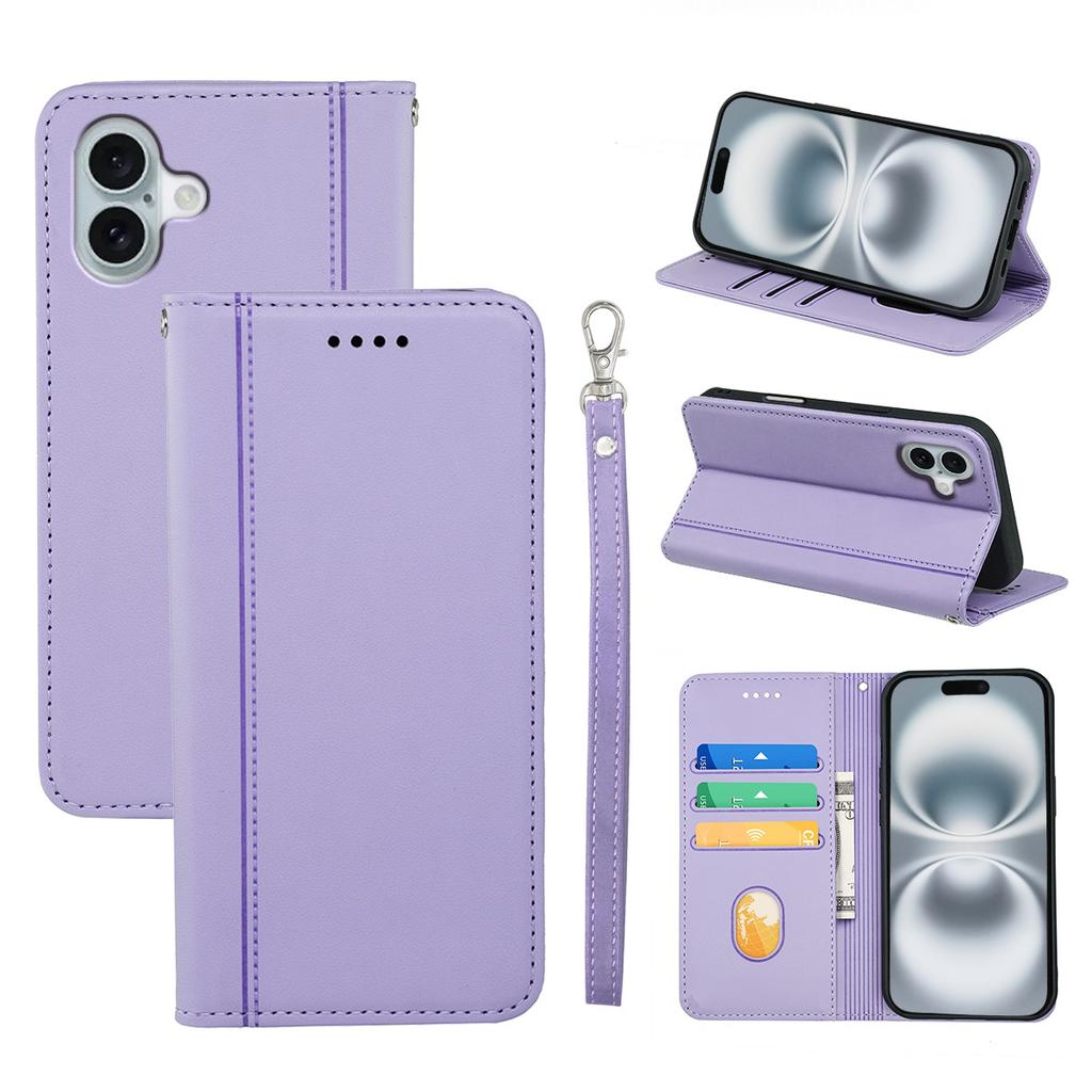 HX01 For iPhone 16 Wallet Case Magnetic Closing PU Leather Phone Cover