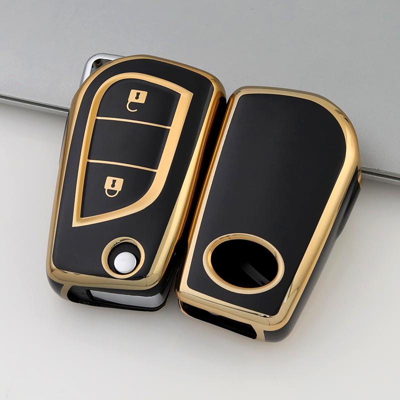 Чехол для автомобильного ключа из ТПУ, защитный чехол для брелока Toyota Aygo Yaris Highlander Camry RAV4, держатель для ключа с 2 кнопками