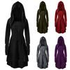 Women Cosplay Dress Gothic Solid Color Lace-up Strap Slim Waist Irregular Hem Hooded Long Sleeves Theme