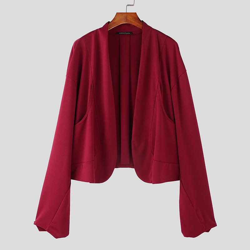 INCERUN Мужские свободные кардиганы с длинным рукавом и открытым передом, короткие пальто