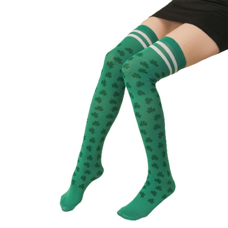 Женщины ул.. Носки до бедра в полоску с трилистником на День святого Патрика
