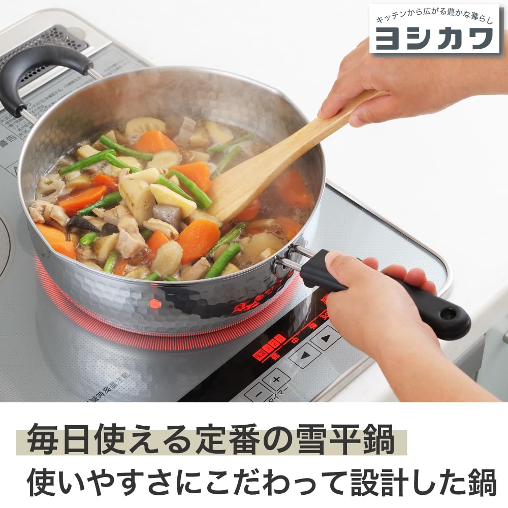 Yoshikawa Yukihira, изготовленный в совместимых с IH газовых нержавеющих двухсторонних носиках кастрюля SJ3415, одноручная кастрюля, 24 см, 3,8 л, Япония, огонь, Ajiichi, сталь,