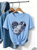 Womens Floral Heartshaped Printed Tshirt for Daily Leisure Womens Daily Summer Top for Comfort Short Sleeved Trend
