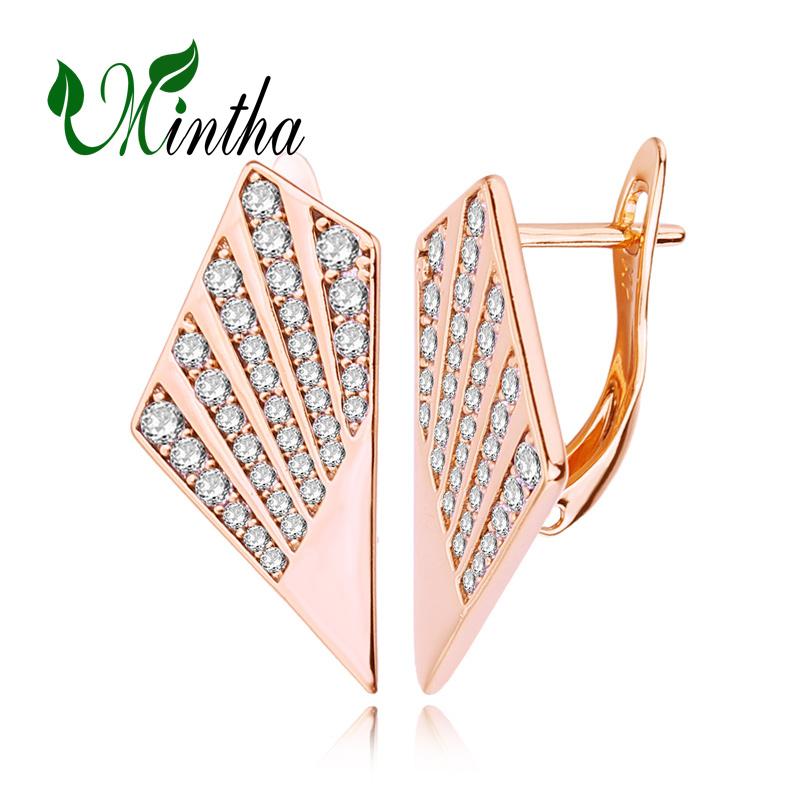 MINTHA Clip Earrings Trendy Rose Gold Color Wedding Daily Fashion Jewelry Cubic Zirconia Earrings For Women Bridal Geometry Earrings