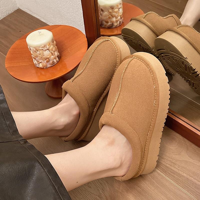 Модные женские зимние хлопковые тапочки 2024 года, высококачественные, на плоской подошве, нескользящие, однотонные, теплые, короткие, плюшевые женские туфли