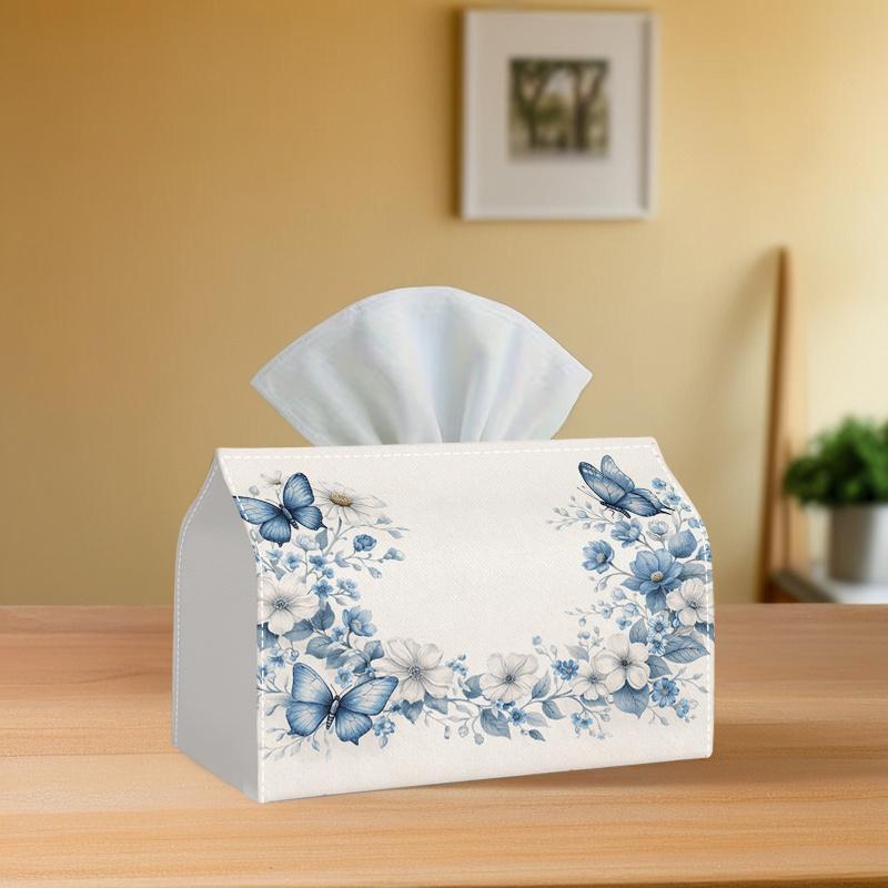 1pc Large Blue Butterfly Floral Tissue Box Suitable for Wedding, Party & - Elegant Suitable, Dining Room Storage, Decorative Paper Holder with Floral,