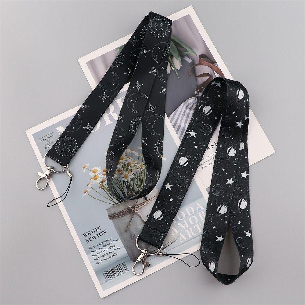 Sun and Moon Stars Lanyard Keyrings ID Card Holder Badge Holder Hanging Rope Phone Neck Strap