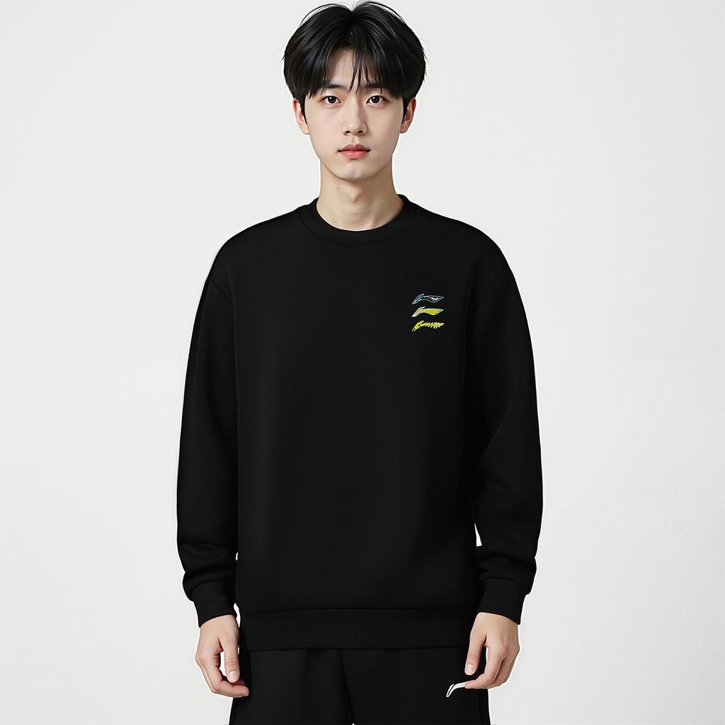 Li Ning Sweatshirts Unisex Black Crew Neck Thickened Regular AWDVH01-1