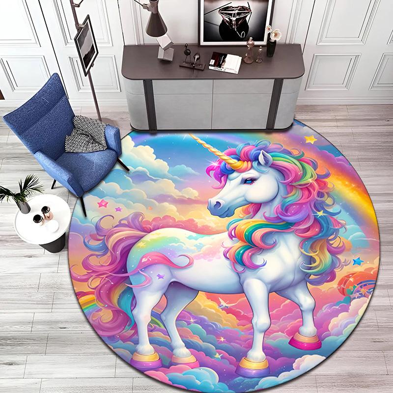 Rainbow Unicorn Fantasy Sky Round Rug Home Soft Decorative Anti Slip Yoga Table And Chair Mat Carpet Outdoor Floor Mat Carpet S4