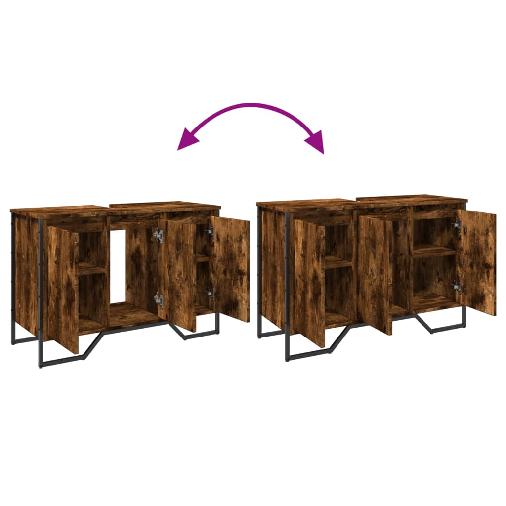Bathroom Vanity Cabinet Smoked Oak 91 x 35 x 60 cm Engineered Wood