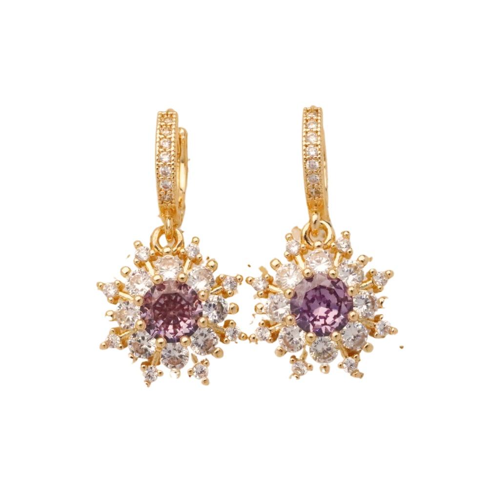 1 Pair Luxury Purple Flowers Dangle Earrings for Women Zirconia Earring Jewelry Wedding Party Accessories