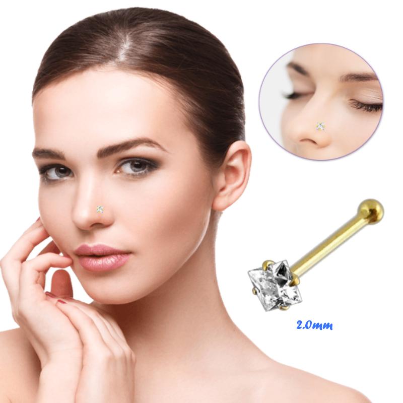 KODY PIERCING Ювелирные изделия для пирсинга из 9-каратного золота с кубическим цирконием, булавка для носа, квадратный наконечник - качественный пирсинг