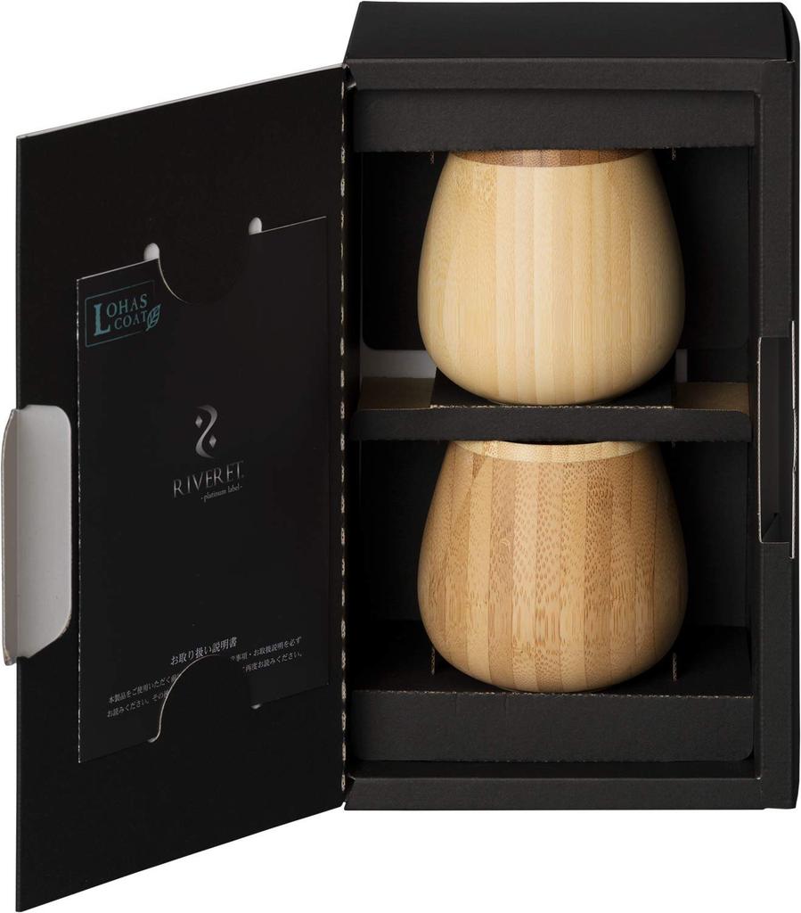 RIVERET Rocking Vessel Glasses, 240ml, Pair, Bamboo, Dishwasher Safe, White/Brown, RV-116WB
