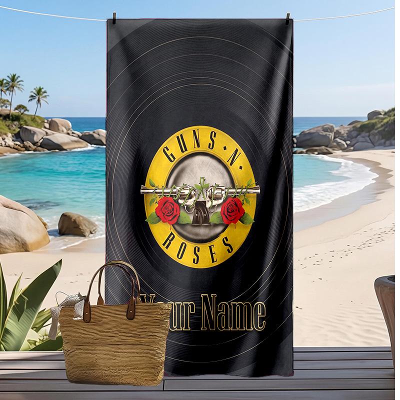 Guns N’ Roses Custom Beach Towel, Print Your Name Text Lightweight Absorbent Towel for Swimming Travel