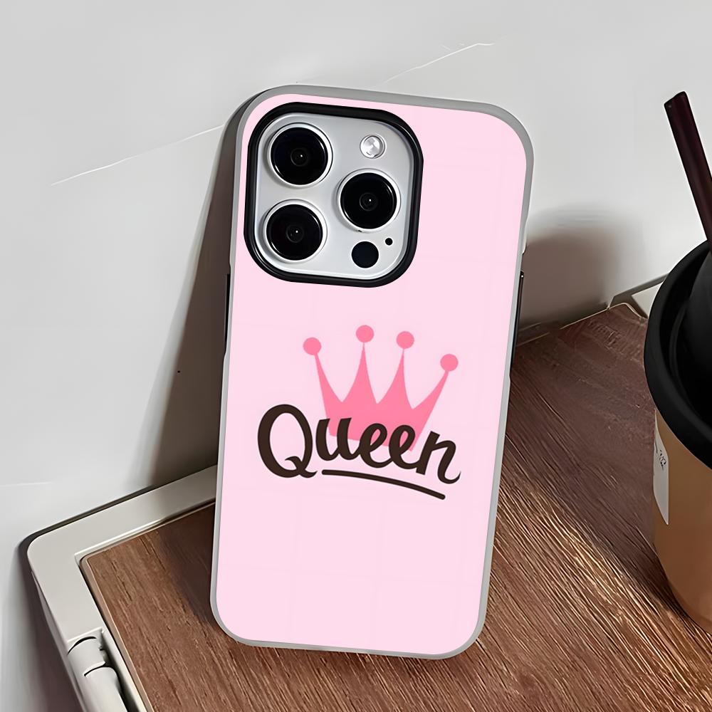 Чехол для телефона с буквами KING Queen Crown для iPhone 17 Air 16 E 15 14 Plus 13 12 11 Pro Max, Желейный, 2 в 1, Защитный чехол