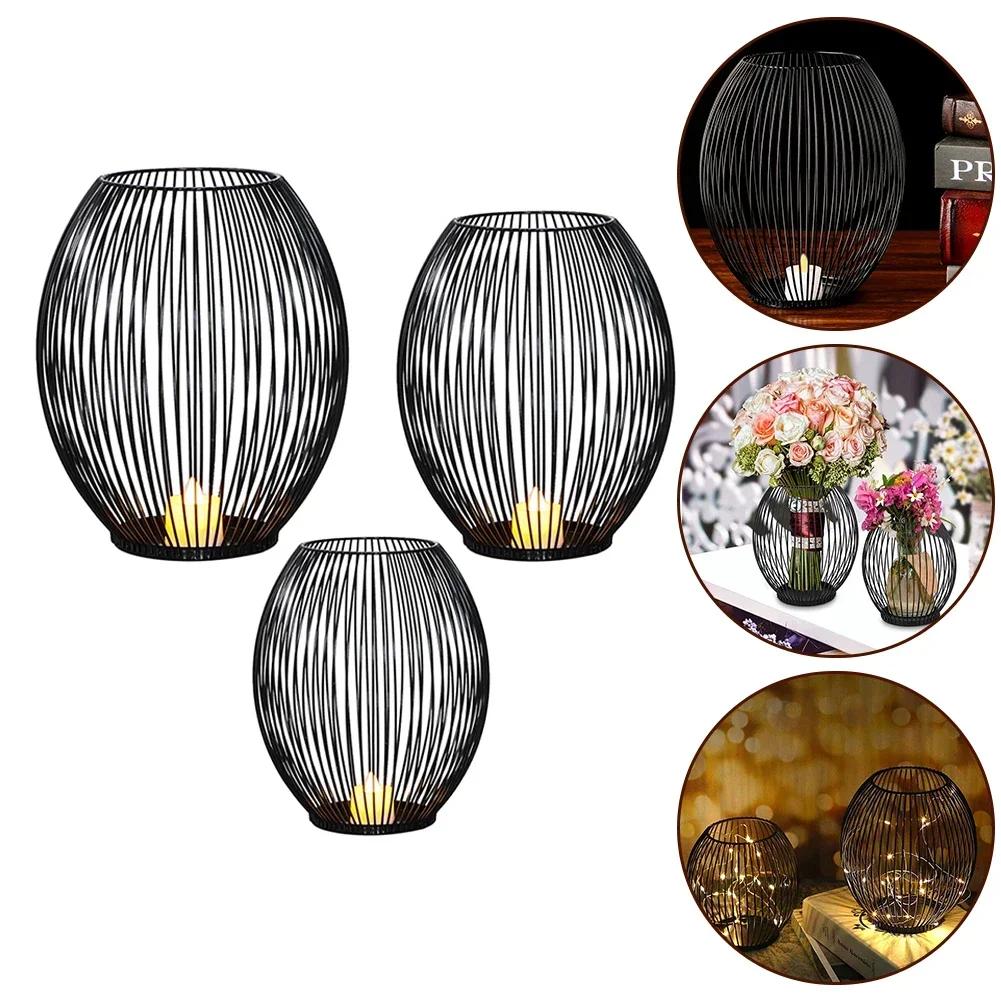 Спецификация Широкий Ассортимент Дни Рождения Медитация Черный Полый Домашний Декор Проволочный Фонарь Подсвечник Железо Множественный S