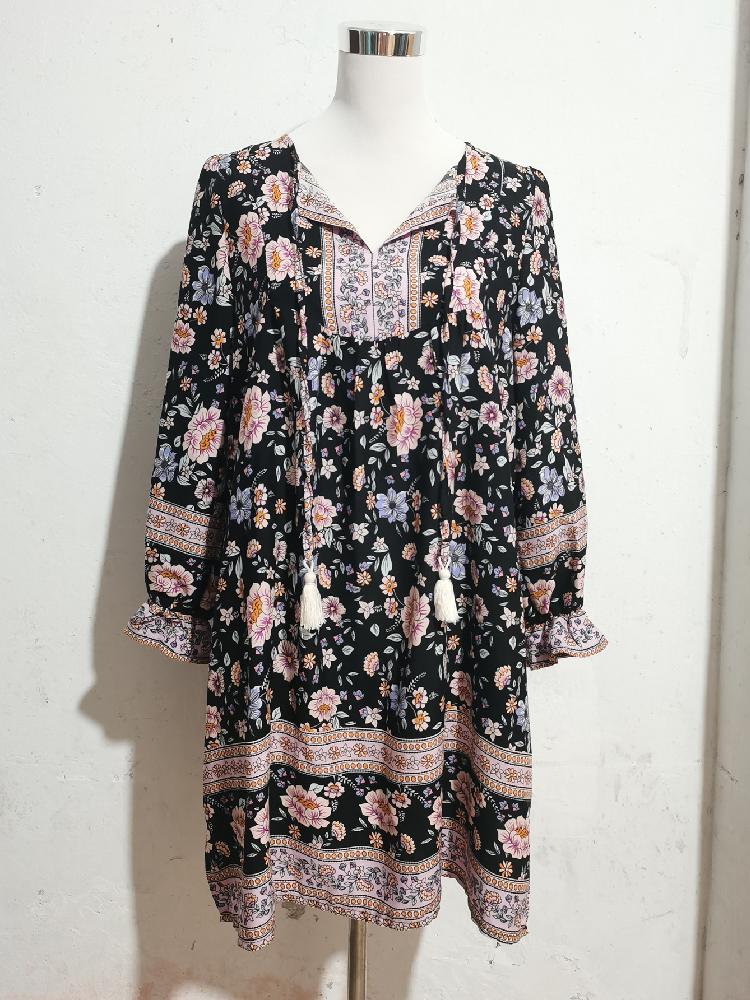 Платье с цветочным принтом в европейском и американском стиле с длинным рукавом в богемном стиле для отдыха и отпуска