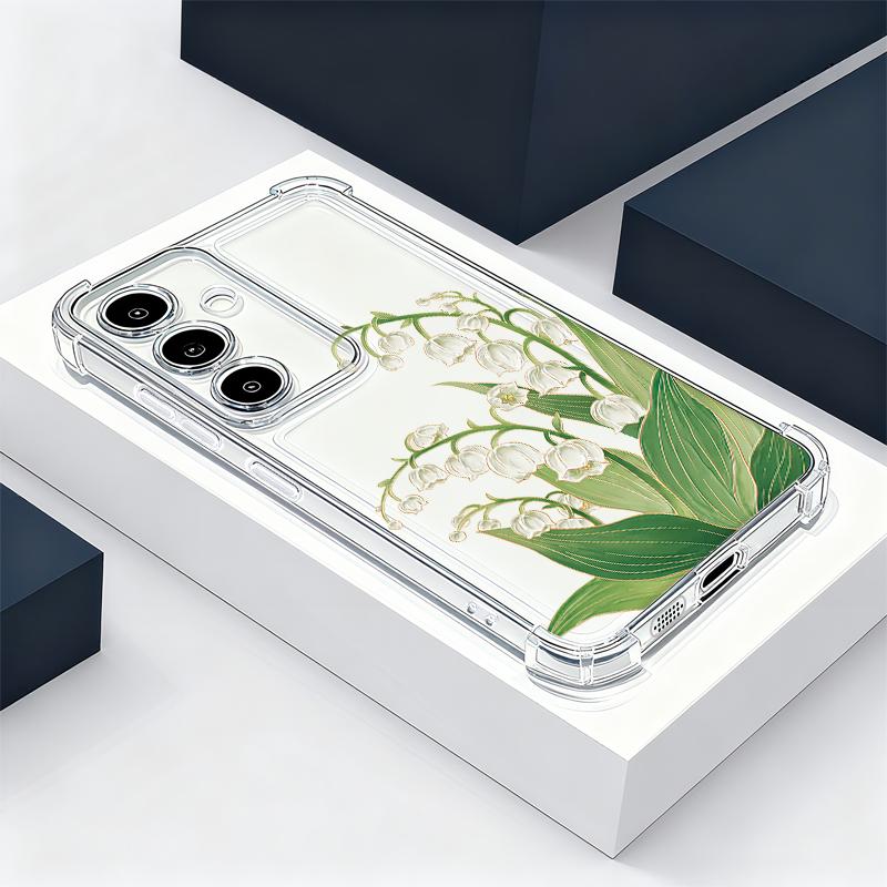 Сине-фиолетовый чехол с цветами для Samsung Galaxy S26 S25 S24 Ultra S23 S22 Plus S21 FE A54 A15 A25 A35 A55 A16 A26 A36 A56 A17 A37 A57 5G Прозрачный мягкий чехол