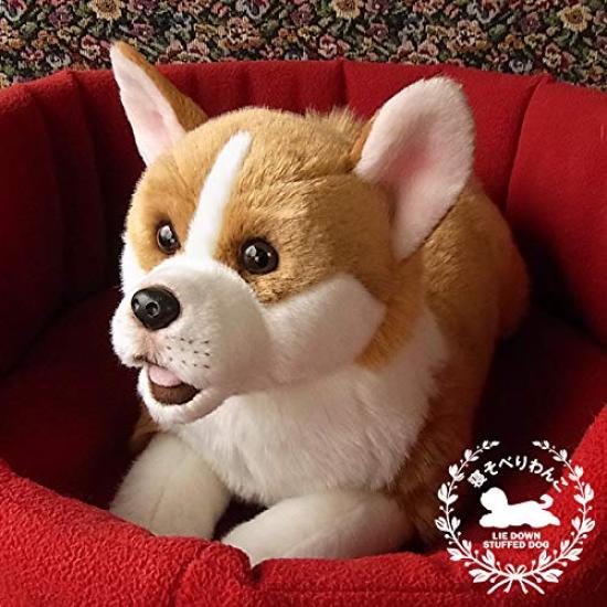 Ninian and Kino Plush Dog, Realistic Lying Down, Approximately 40cm Long, Pet (Corgi)
