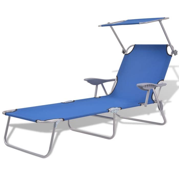 VidaXL Chaise longue avec auvent Acier Bleu 42931