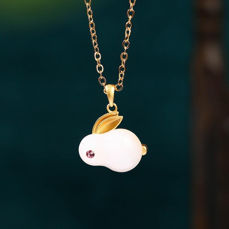 Aieryuan Ретро кулон в виде Нефритового Кролика для женщин - Колье-цепочка на ключицу в китайском придворном стиле