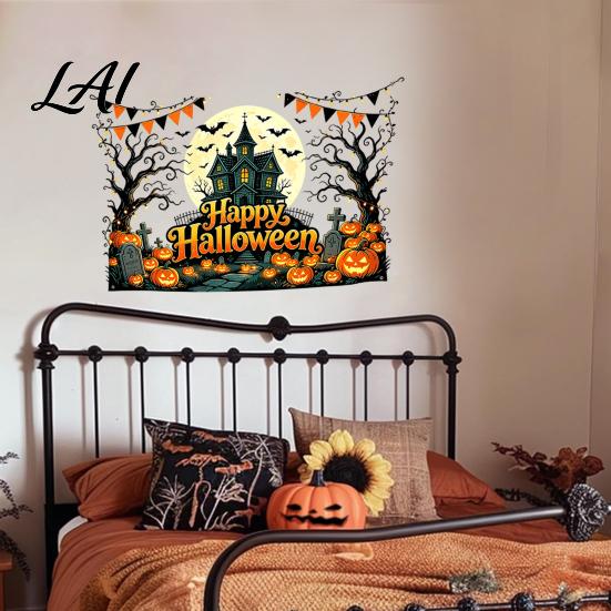 Withered Tree Wall Decorations Happy Halloween Stickers Moonlit Castle Pumpkin Clings Waterproof Decorative Glass Door Stickers Haunted House Decals