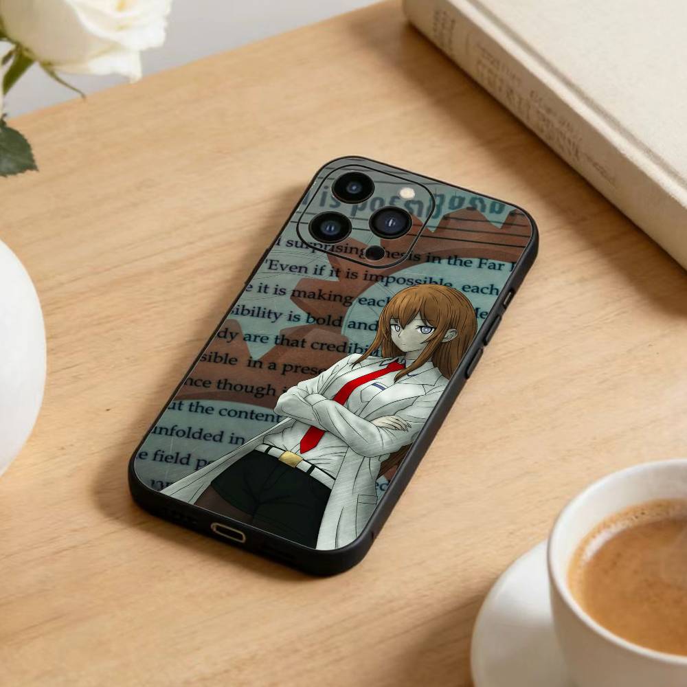 Чехол для телефона T-Rintaro Okabe STEINS DATE Для iPhone 17, 16, 15, 14, 13, 12 Plus, Max Мягкий Силиконовый Черный Чехол