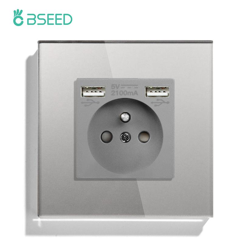 BSEED Розетка настенная французского типа с интерфейсом Type-C 16А порт для зарядки USB силовая розетка панель из хрустального стекла электрическая розетка