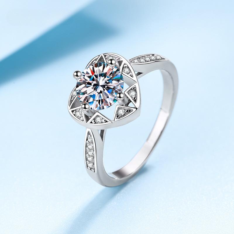 Серебряное кольцо S925 с муассанитом в форме сердца 1 карат, прошедшее испытание на бриллиант, высокое качество, обручальное кольцо, роскошные ювелирные изделия на заказ
