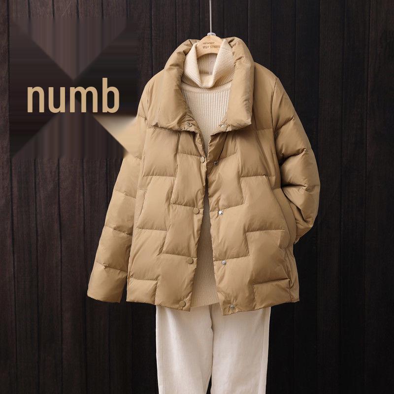 Женская укороченная куртка из пуха белой утки - Модный воротник-стойка, Осень/Зима, Свободный стиль "хлеб", Теплое пальто.