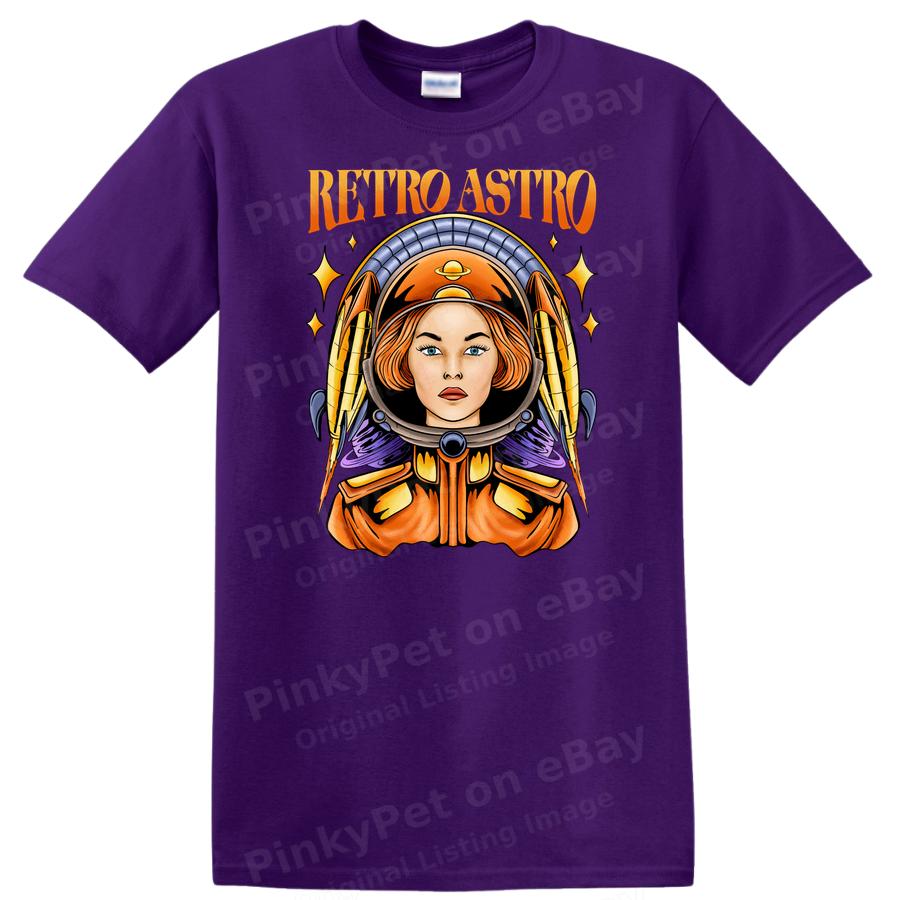 Retro Astronaut Women T Shirt Vintage Spacewoman Graphic Tee for Cool Fans