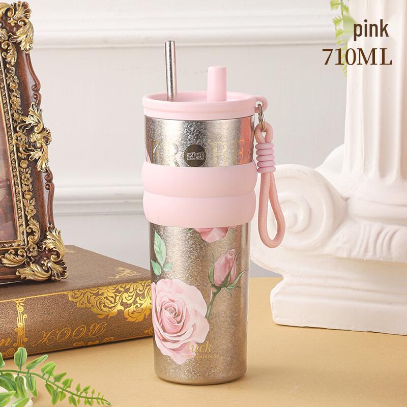 Vintage Titanium Thermal Coffee Mug with Straw